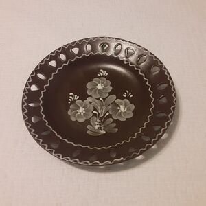 Vintage 1975 Artist Signed Handmade Earthenware Painted Floral Wall Art